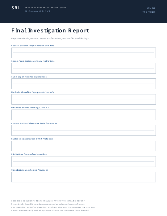 Preview of the actual Final Investigation Report worksheet